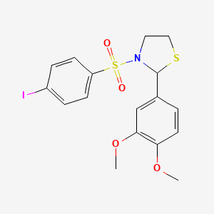 molecular formula C17H18INO4S2 B2407572 2-(3,4-Dimethoxy-phenyl)-3-(4-iodo-benzenesulfonyl)-thiazolidine CAS No. 402947-23-3