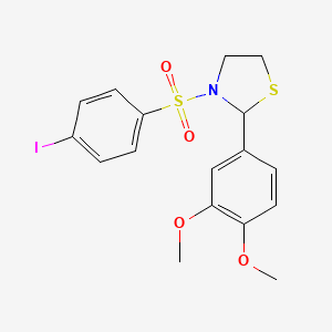 molecular formula C17H18INO4S2 B2407572 2-(3,4-二甲氧基苯基)-3-(4-碘苯磺酰基)-噻唑烷 CAS No. 402947-23-3