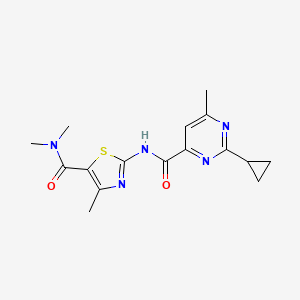 molecular formula C16H19N5O2S B2407583 2-[(2-Cyclopropyl-6-methylpyrimidine-4-carbonyl)amino]-N,N,4-trimethyl-1,3-thiazole-5-carboxamide CAS No. 2415571-25-2