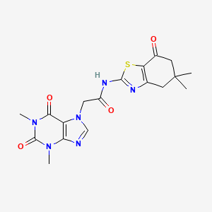 molecular formula C18H20N6O4S B2407588 2-(1,3-二甲基-2,6-二氧代-1,2,3,6-四氢-7H-嘌呤-7-基)-N-(5,5-二甲基-7-氧代-4,5,6,7-四氢-1,3-苯并噻唑-2-基)乙酰胺 CAS No. 600136-62-7