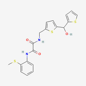 molecular formula C19H18N2O3S3 B2407593 N1-((5-(hydroxy(thiophen-2-yl)methyl)thiophen-2-yl)methyl)-N2-(2-(methylthio)phenyl)oxalamide CAS No. 1421457-09-1