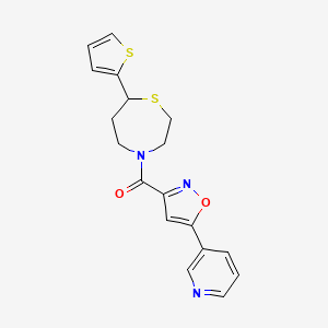 molecular formula C18H17N3O2S2 B2407641 (5-(Pyridin-3-yl)isoxazol-3-yl)(7-(thiophen-2-yl)-1,4-thiazepan-4-yl)methanone CAS No. 1705218-65-0