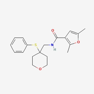 molecular formula C19H23NO3S B2407658 2,5-Dimethyl-N-[(4-phenylsulfanyloxan-4-yl)methyl]furan-3-carboxamide CAS No. 1798015-28-7