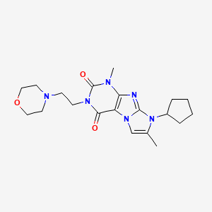 molecular formula C20H28N6O3 B2407686 6-Cyclopentyl-4,7-dimethyl-2-(2-morpholin-4-ylethyl)purino[7,8-a]imidazole-1,3-dione CAS No. 887672-05-1