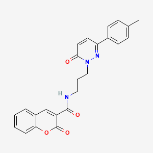 molecular formula C24H21N3O4 B2407692 2-oxo-N-(3-(6-oxo-3-(p-tolyl)pyridazin-1(6H)-yl)propyl)-2H-chromene-3-carboxamide CAS No. 1021075-65-9