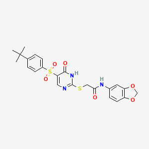 molecular formula C23H23N3O6S2 B2407714 N-1,3-benzodioxol-5-yl-2-({5-[(4-tert-butylphenyl)sulfonyl]-6-oxo-1,6-dihydropyrimidin-2-yl}thio)acetamide CAS No. 893789-83-8