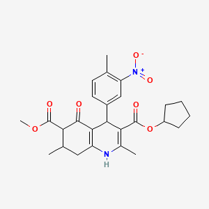 molecular formula C26H30N2O7 B2407734 3-Cyclopentyl 6-methyl 2,7-dimethyl-4-(4-methyl-3-nitrophenyl)-5-oxo-1,4,5,6,7,8-hexahydroquinoline-3,6-dicarboxylate CAS No. 1005178-92-6