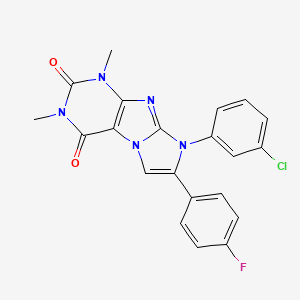 molecular formula C21H15ClFN5O2 B2407735 8-(3-chlorophenyl)-7-(4-fluorophenyl)-1,3-dimethyl-1H-imidazo[2,1-f]purine-2,4(3H,8H)-dione CAS No. 497867-71-7