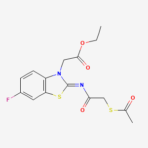molecular formula C15H15FN2O4S2 B2407741 (Z)-ethyl 2-(2-((2-(acetylthio)acetyl)imino)-6-fluorobenzo[d]thiazol-3(2H)-yl)acetate CAS No. 1164549-66-9