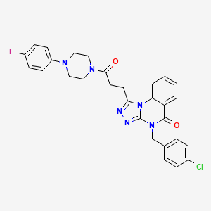 molecular formula C29H26ClFN6O2 B2407762 5-(4H)-Oxo-4-(4-chlorobenzyl)-1-{3-[4-(4-fluorphenyl)piperazin-1-yl]-3-oxopropyl}[1,2,4]triazolo[4,3-a]chinazolin CAS No. 887864-30-4