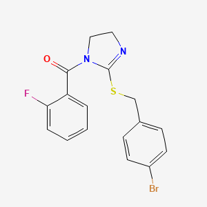 (2-((4-bromobenzyl)thio)-4,5-dihydro-1H-imidazol-1-yl)(2-fluorophenyl)methanone