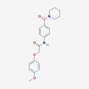 molecular formula C21H24N2O4 B240777 2-(4-methoxyphenoxy)-N-[4-(1-piperidinylcarbonyl)phenyl]acetamide 