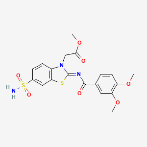 molecular formula C19H19N3O7S2 B2407773 (Z)-methyl 2-(2-((3,4-dimethoxybenzoyl)imino)-6-sulfamoylbenzo[d]thiazol-3(2H)-yl)acetate CAS No. 865198-79-4