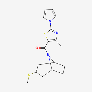 molecular formula C17H21N3OS2 B2407780 (4-methyl-2-(1H-pyrrol-1-yl)thiazol-5-yl)((1R,5S)-3-(methylthio)-8-azabicyclo[3.2.1]octan-8-yl)methanone CAS No. 1705310-13-9
