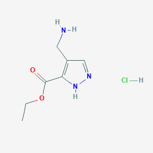 molecular formula C7H12ClN3O2 B2407782 Ethyl 4-(aminomethyl)-1H-pyrazole-5-carboxylate;hydrochloride CAS No. 1192609-09-8