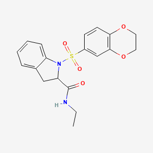molecular formula C19H20N2O5S B2407824 1-((2,3-二氢苯并[b][1,4]二氧杂环-6-基)磺酰基)-N-乙基吲哚啉-2-甲酰胺 CAS No. 1100792-20-8