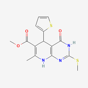 molecular formula C15H15N3O3S2 B2407827 Methyl 7-methyl-2-(methylthio)-4-oxo-5-(thiophen-2-yl)-3,4,5,8-tetrahydropyrido[2,3-d]pyrimidine-6-carboxylate CAS No. 537045-81-1