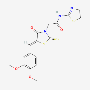 molecular formula C17H17N3O4S3 B2407835 N-(4,5-dihydro-1,3-thiazol-2-yl)-2-[(5Z)-5-[(3,4-dimethoxyphenyl)methylidene]-4-oxo-2-sulfanylidene-1,3-thiazolidin-3-yl]acetamide CAS No. 681832-74-6