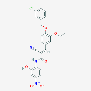 (E)-3-[4-[(3-chlorophenyl)methoxy]-3-ethoxyphenyl]-2-cyano-N-(2-hydroxy-4-nitrophenyl)prop-2-enamide