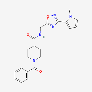 molecular formula C21H23N5O3 B2407843 1-benzoyl-N-((3-(1-methyl-1H-pyrrol-2-yl)-1,2,4-oxadiazol-5-yl)methyl)piperidine-4-carboxamide CAS No. 2034509-11-8