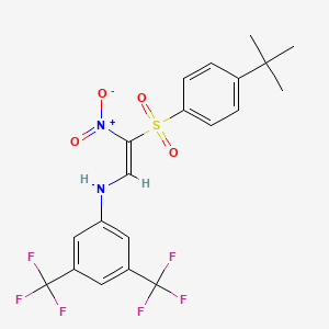 molecular formula C20H18F6N2O4S B2407847 N-[(E)-2-(4-tert-butylphenyl)sulfonyl-2-nitroethenyl]-3,5-bis(trifluoromethyl)aniline CAS No. 1025680-72-1