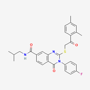 molecular formula C29H28FN3O3S B2407851 2-((2-(2,4-dimethylphenyl)-2-oxoethyl)thio)-3-(4-fluorophenyl)-N-isobutyl-4-oxo-3,4-dihydroquinazoline-7-carboxamide CAS No. 1113135-87-7