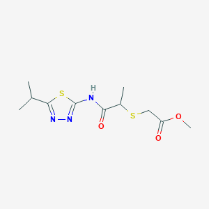 molecular formula C11H17N3O3S2 B2407865 Methyl 2-((1-((5-isopropyl-1,3,4-thiadiazol-2-yl)amino)-1-oxopropan-2-yl)thio)acetate CAS No. 394233-89-7