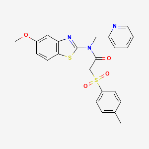 molecular formula C23H21N3O4S2 B2407874 N-(5-methoxybenzo[d]thiazol-2-yl)-N-(pyridin-2-ylmethyl)-2-tosylacetamide CAS No. 942002-93-9