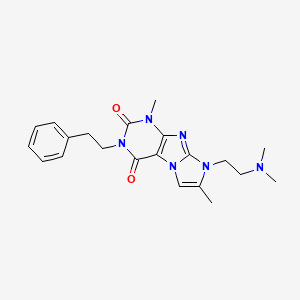 molecular formula C21H26N6O2 B2407889 8-(2-(二甲基氨基)乙基)-1,7-二甲基-3-苯乙基-1H-咪唑并[2,1-f]嘌呤-2,4(3H,8H)-二酮 CAS No. 915891-14-4