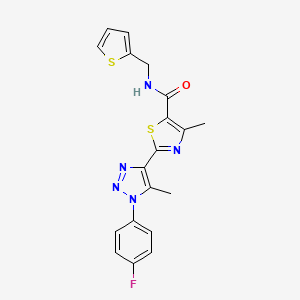 molecular formula C19H16FN5OS2 B2407891 2-(1-(4-fluorophenyl)-5-methyl-1H-1,2,3-triazol-4-yl)-4-methyl-N-(thiophen-2-ylmethyl)thiazole-5-carboxamide CAS No. 1207038-76-3