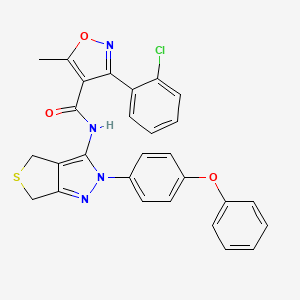 molecular formula C28H21ClN4O3S B2407908 3-(2-chlorophenyl)-5-methyl-N-(2-(4-phenoxyphenyl)-4,6-dihydro-2H-thieno[3,4-c]pyrazol-3-yl)isoxazole-4-carboxamide CAS No. 361172-39-6