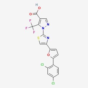 molecular formula C18H8Cl2F3N3O3S B2407909 1-{4-[5-(2,4-dichlorophenyl)-2-furyl]-1,3-thiazol-2-yl}-5-(trifluoromethyl)-1H-pyrazole-4-carboxylic acid CAS No. 956627-68-2