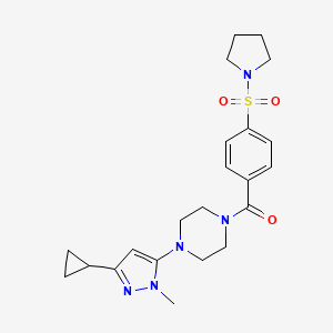 molecular formula C22H29N5O3S B2407910 （4-(3-环丙基-1-甲基-1H-吡唑-5-基)哌嗪-1-基)(4-(吡咯烷-1-基磺酰基)苯基)甲苯酮 CAS No. 2034448-73-0