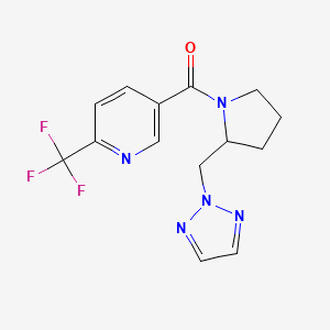 molecular formula C14H14F3N5O B2407913 5-{2-[(2H-1,2,3-triazol-2-il)metil]pirrolidin-1-carbonil}-2-(trifluorometil)piridina CAS No. 2097931-04-7