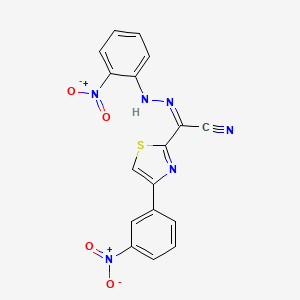 molecular formula C17H10N6O4S B2407914 (Z)-N'-(2-nitrophenyl)-4-(3-nitrophenyl)thiazole-2-carbohydrazonoyl cyanide CAS No. 477193-80-9