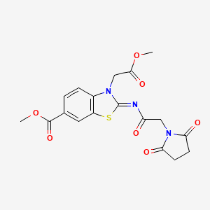 molecular formula C18H17N3O7S B2407929 (Z)-methyl 2-((2-(2,5-dioxopyrrolidin-1-yl)acetyl)imino)-3-(2-methoxy-2-oxoethyl)-2,3-dihydrobenzo[d]thiazole-6-carboxylate CAS No. 865197-54-2