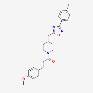 molecular formula C24H26FN3O3 B2407931 4-{[3-(4-Fluorophenyl)-1,2,4-oxadiazol-5-yl]methyl}-1-[3-(4-methoxyphenyl)propanoyl]piperidine CAS No. 1775552-76-5