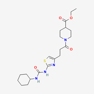 molecular formula C21H32N4O4S B2407943 Ethyl 1-(3-(2-(3-cyclohexylureido)thiazol-4-yl)propanoyl)piperidine-4-carboxylate CAS No. 1040668-64-1