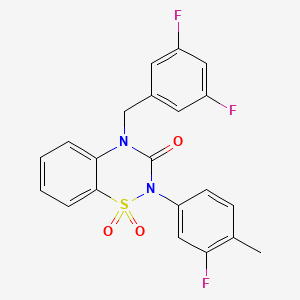 molecular formula C21H15F3N2O3S B2407945 4-(3,5-difluorobenzyl)-2-(3-fluoro-4-methylphenyl)-2H-1,2,4-benzothiadiazin-3(4H)-one 1,1-dioxide CAS No. 1031956-55-4