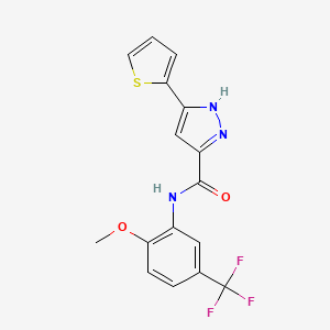 molecular formula C16H12F3N3O2S B2407948 N-(2-methoxy-5-(trifluoromethyl)phenyl)-3-(thiophen-2-yl)-1H-pyrazole-5-carboxamide CAS No. 1240263-86-8