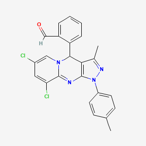 2-[10,12-Dichloro-4-methyl-6-(4-methylphenyl)-1,5,6,8-tetrazatricyclo[7.4.0.03,7]trideca-3(7),4,8,10,12-pentaen-2-yl]benzaldehyde