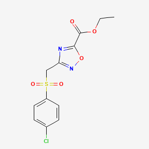 molecular formula C12H11ClN2O5S B2407966 Ethyl 3-{[(4-chlorophenyl)sulfonyl]methyl}-1,2,4-oxadiazole-5-carboxylate CAS No. 70661-66-4