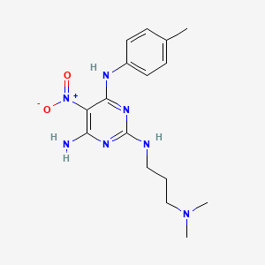 molecular formula C16H23N7O2 B2407993 N~2~-[3-(二甲氨基)丙基]-N~4~-(4-甲基苯基)-5-硝基嘧啶-2,4,6-三胺 CAS No. 839700-67-3