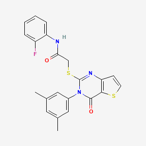 molecular formula C22H18FN3O2S2 B2408027 2-{[3-(3,5-dimethylphenyl)-4-oxo-3,4-dihydrothieno[3,2-d]pyrimidin-2-yl]sulfanyl}-N-(2-fluorophenyl)acetamide CAS No. 1260998-69-3
