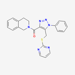 molecular formula C23H20N6OS B2408031 (3,4-dihydroisoquinolin-2(1H)-yl)(1-phenyl-5-((pyrimidin-2-ylthio)methyl)-1H-1,2,3-triazol-4-yl)methanone CAS No. 1105241-97-1
