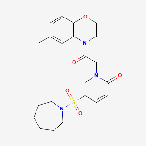 molecular formula C22H27N3O5S B2408032 5-(氮杂环庚-1-磺酰基)-1-(2-(6-甲基-2H-苯并[b][1,4]恶嗪-4(3H)-基)-2-氧代乙基)吡啶-2(1H)-酮 CAS No. 1251557-46-6