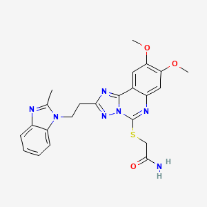 molecular formula C23H23N7O3S B2408039 2-[[8,9-Dimethoxy-2-[2-(2-methylbenzimidazol-1-yl)ethyl]-[1,2,4]triazolo[1,5-c]quinazolin-5-yl]sulfanyl]acetamide CAS No. 902434-22-4