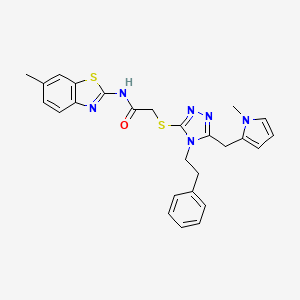 molecular formula C26H26N6OS2 B2408047 2-((5-((1-methyl-1H-pyrrol-2-yl)methyl)-4-phenethyl-4H-1,2,4-triazol-3-yl)thio)-N-(6-methylbenzo[d]thiazol-2-yl)acetamide CAS No. 847390-90-3