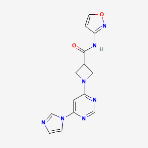 molecular formula C14H13N7O2 B2408078 1-(6-(1H-imidazol-1-yl)pyrimidin-4-yl)-N-(isoxazol-3-yl)azetidine-3-carboxamide CAS No. 2034477-62-6