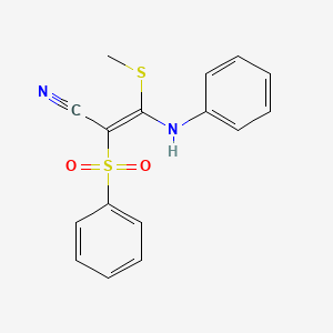 molecular formula C16H14N2O2S2 B2408103 (E)-2-(Phenylsulfonyl)-3-(phenylamino)-3-(methylthio)acrylonitrile CAS No. 1799604-87-7